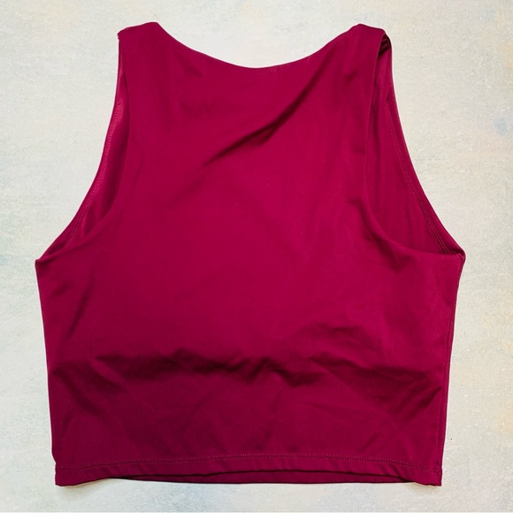 Maroon Cropped High Neck Built in Bra Stretchy Tank Top | Medium - Picture 4 of 6